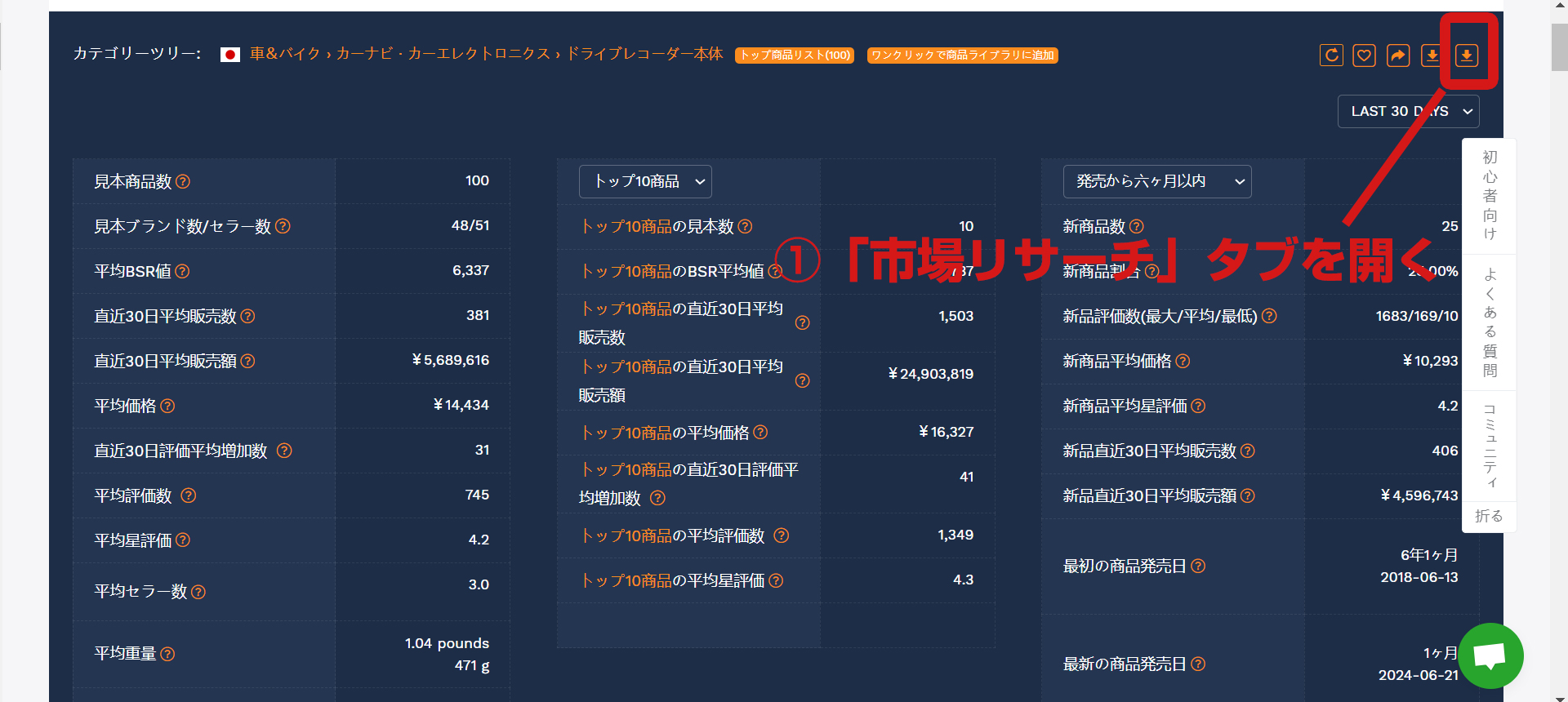 Amazon競合調査ツールのセラースプライトの使い方8